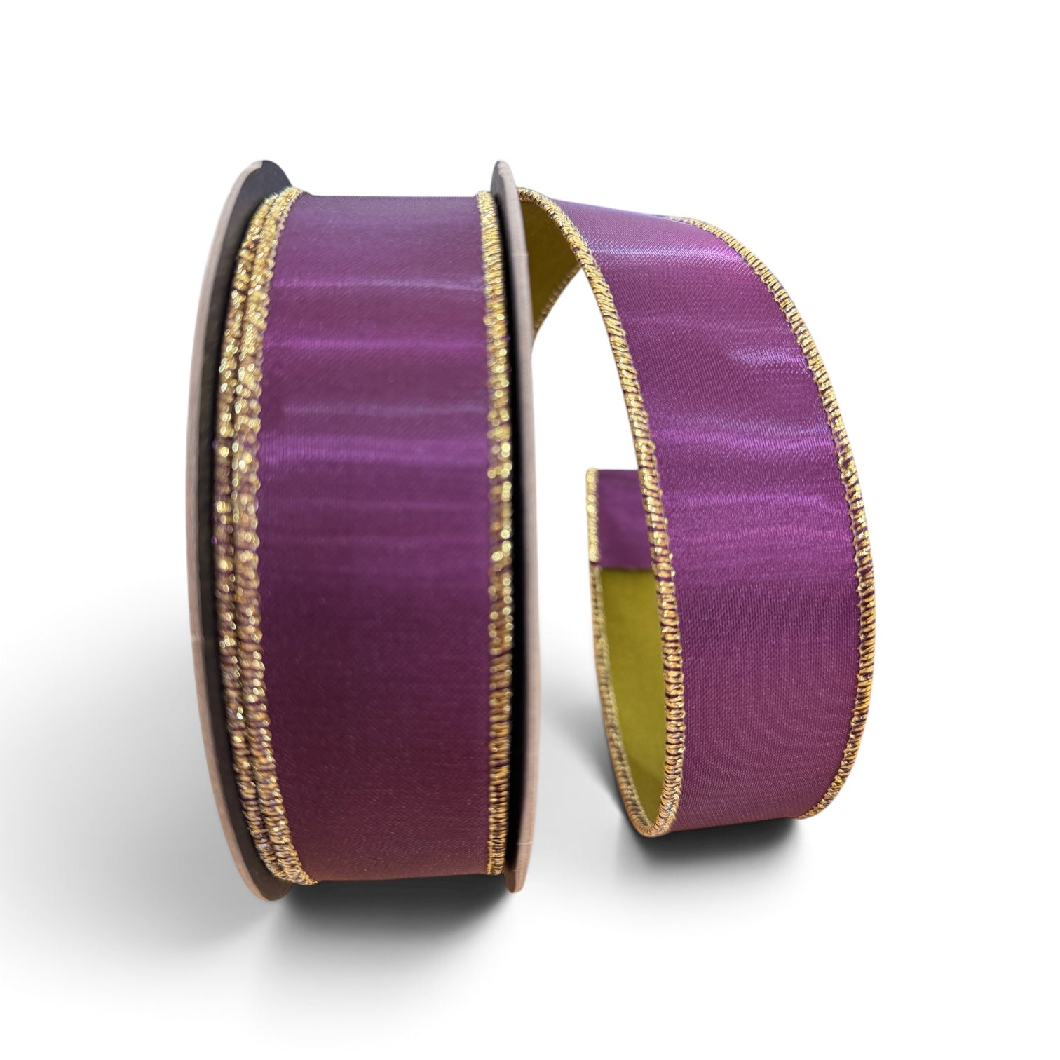 D. Stevens 1.5" x 10 Yard Double-Sided Satin Ribbon with Green Back – Aubergine Brian Lane Designs