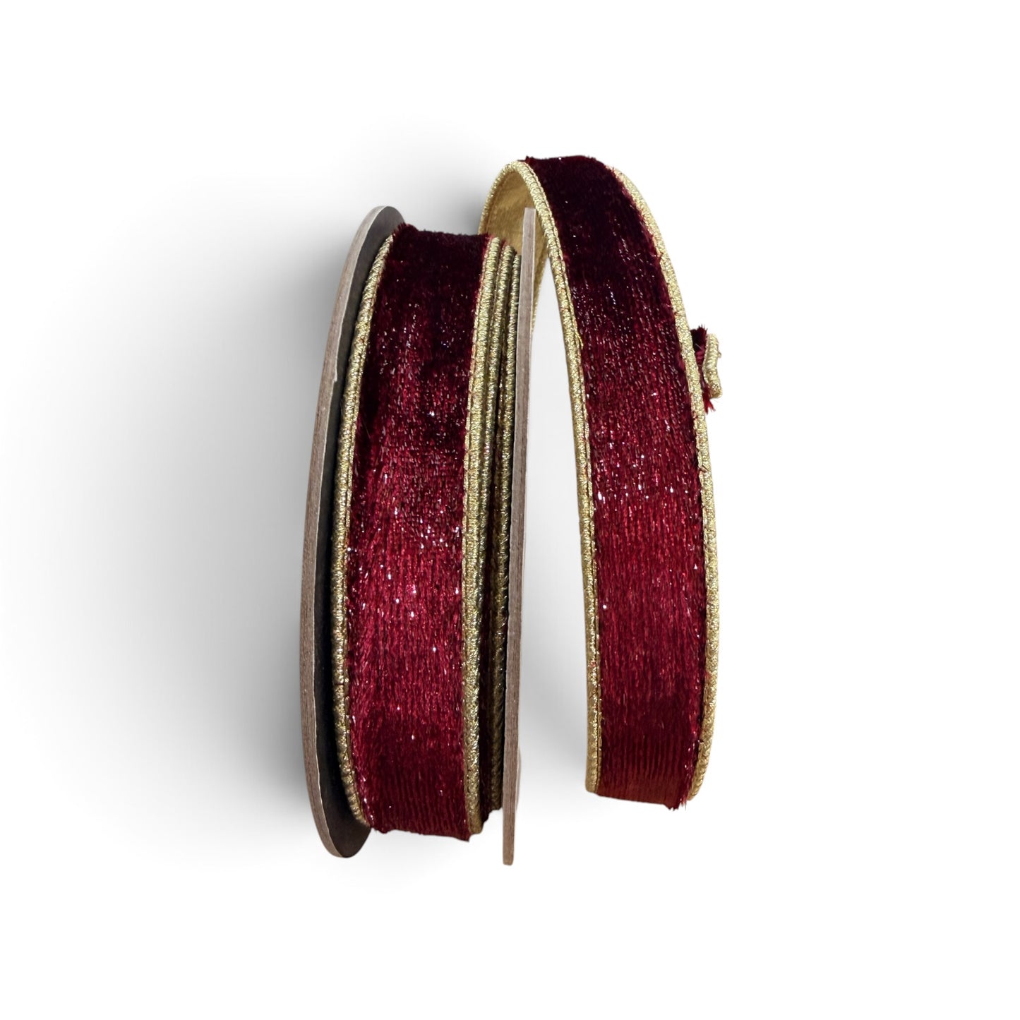 D. Stevens 1" x 10 Yard Ice Burgundy Velvet Ribbon with Metallic Light Gold Back DStevens