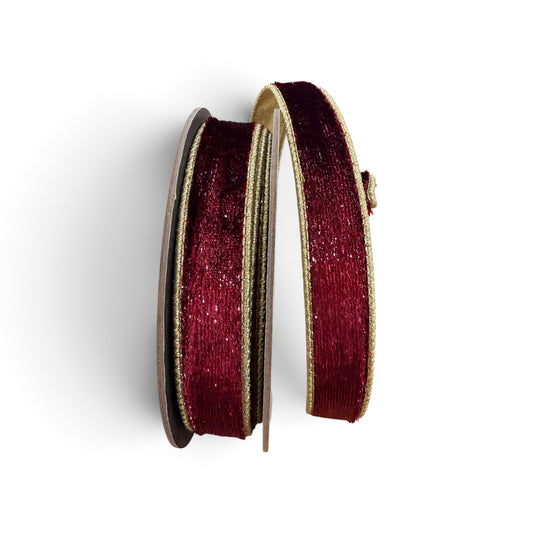 D. Stevens 1" x 10 Yard Ice Burgundy Velvet Ribbon with Metallic Light Gold Back DStevens