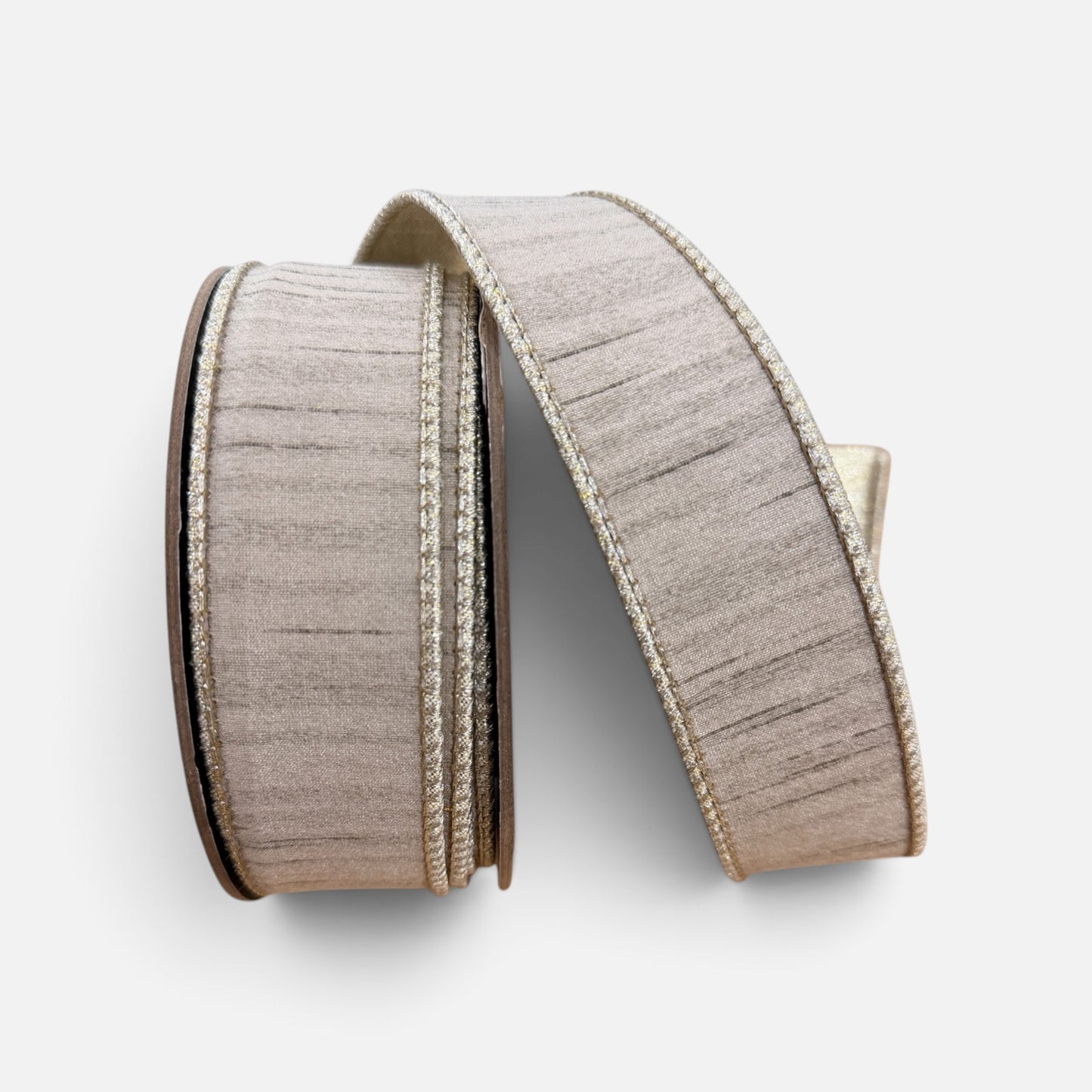 D. Stevens 1.5" x 10 Yard Slub Dupioni Ribbon with Metallic Platinum Back – Champagne Brian Lane Designs