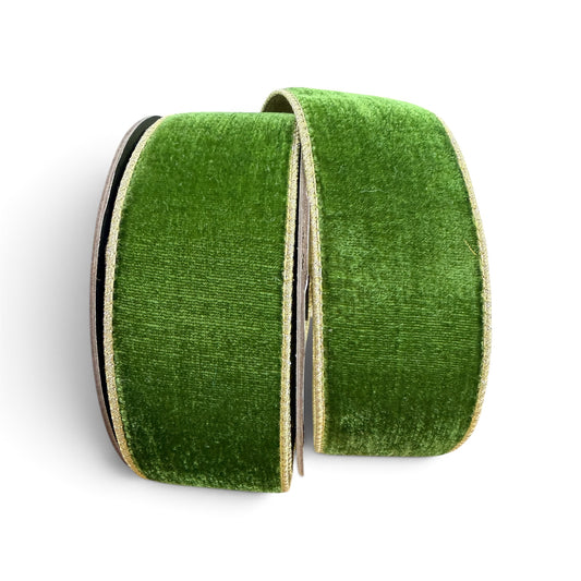 D. Stevens 2.5" x 10 Yard Lush Velvet Ribbon with Metallic Light Gold Back – Forest Green DStevens