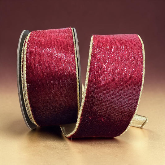 D. Stevens 2.5" x 10 Yard Ice Burgundy Velvet Ribbon with Metallic Light Gold Back DStevens