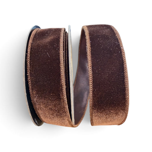 D. Stevens 1.5" x 10 Yard Chocolate Brown Velvet Ribbon with Matching Dupioni Back Brian Lane Designs