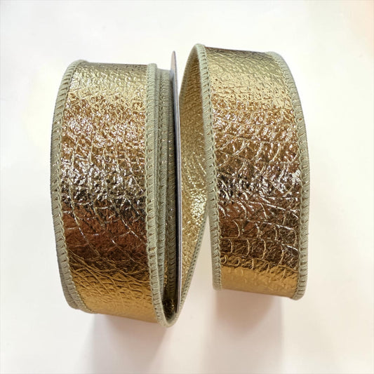 1" Scale Fused Shiny Gold Wired Christmas Ribbon | 10 Yard Roll Craig Bachman