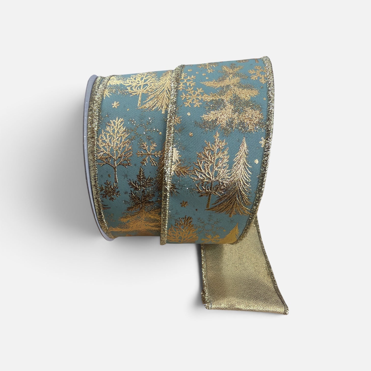 2.5" x 10 Yd Sage Green & Gold Foil Christmas Tree Deluxe Wired Ribbon (Copy) Craig Bachman
