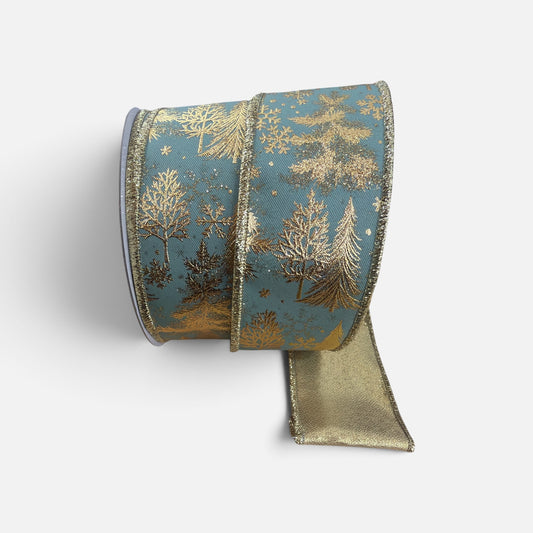 2.5" x 10 Yd Sage Green & Gold Foil Christmas Tree Deluxe Wired Ribbon (Copy) Craig Bachman