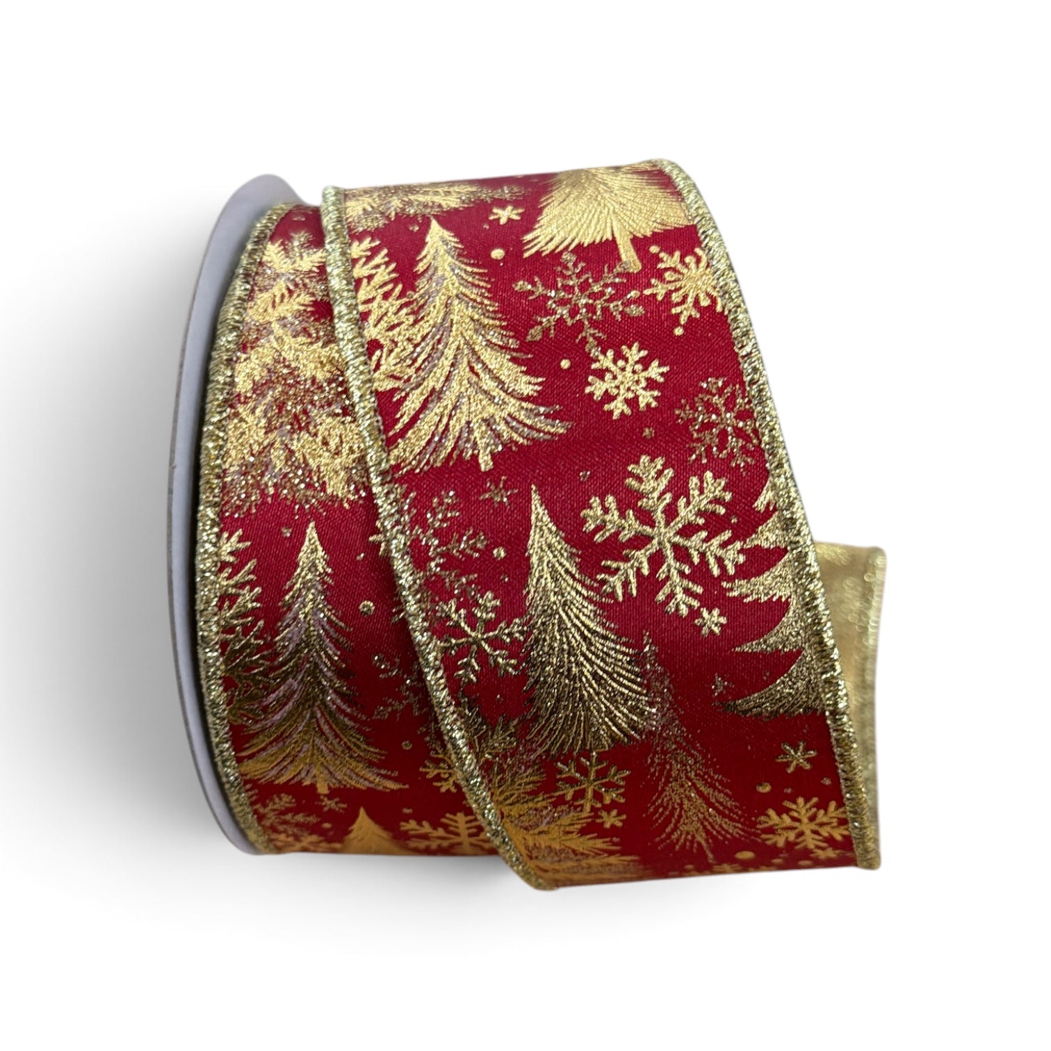 2.5" x 10 Yd Red & Gold Foil Christmas Tree Deluxe Wired Ribbon Craig Bachman