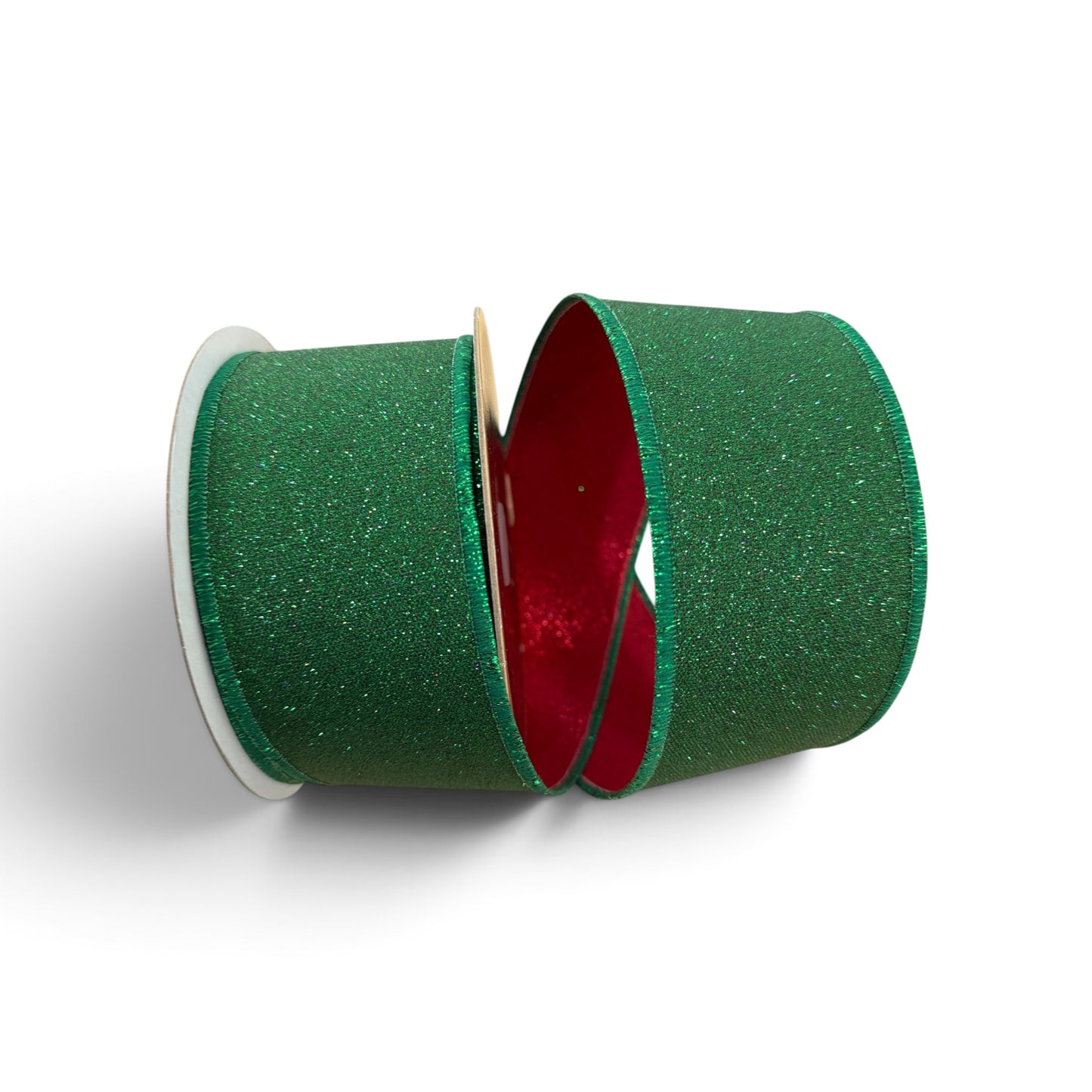 2.5" Fine Glitter Emerald Green & Red Wired Christmas Ribbon | 10 Yard Roll Craig Bachman