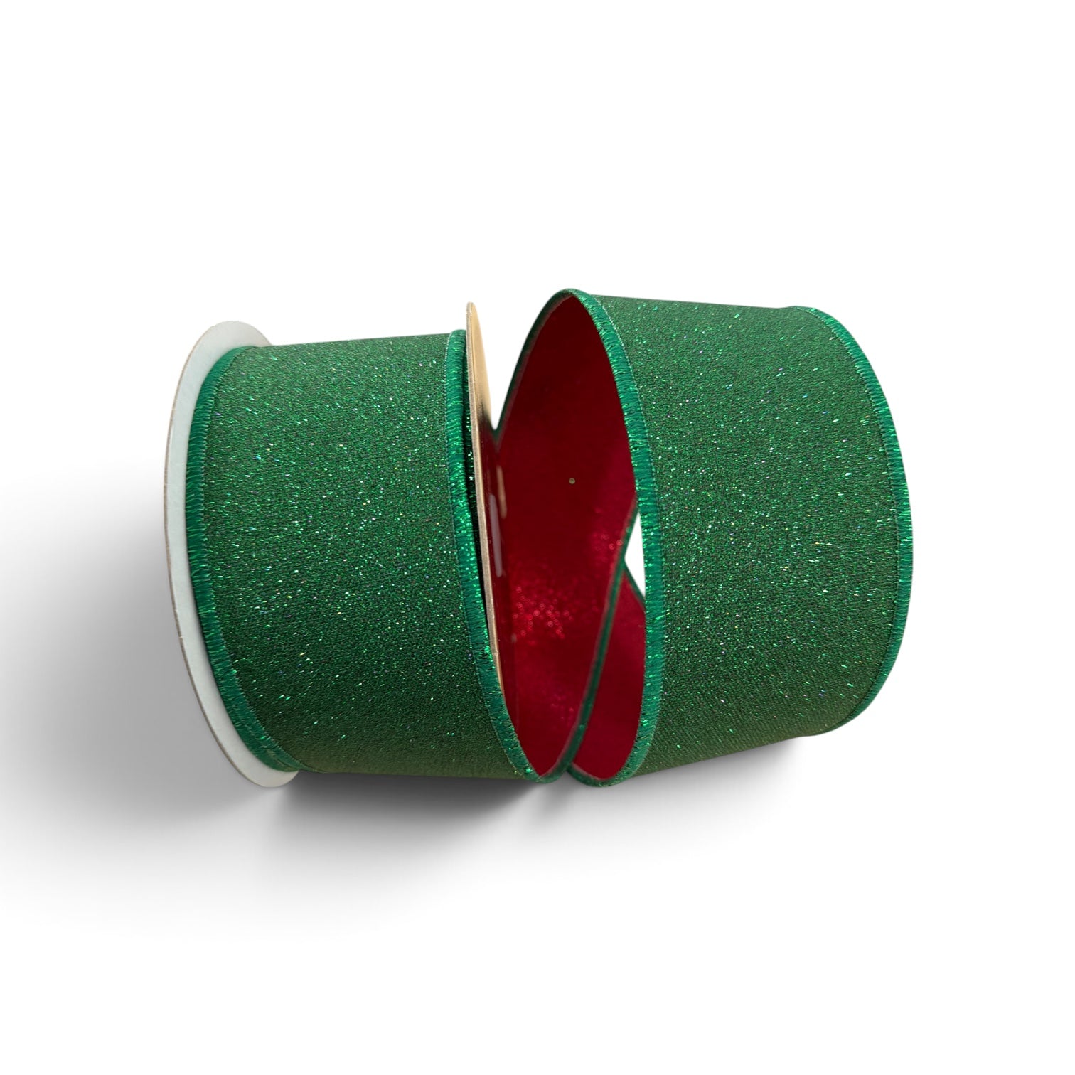 2.5" Fine Glitter Emerald Green & Red Wired Christmas Ribbon | 10 Yard Roll Craig Bachman