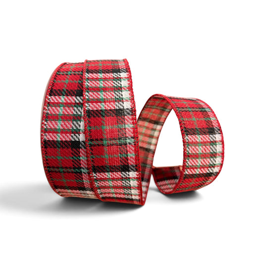1.5 inch twill plaid weave multi color wired ribbon 20 yard roll for Christmas wreaths bows gift wrapping and holiday decorating