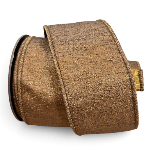 D. Stevens 2.5 inch Iced Metallic Aurora Chocolate wired designer ribbon with rich brown metallic textured finish on a 10-yard roll.
