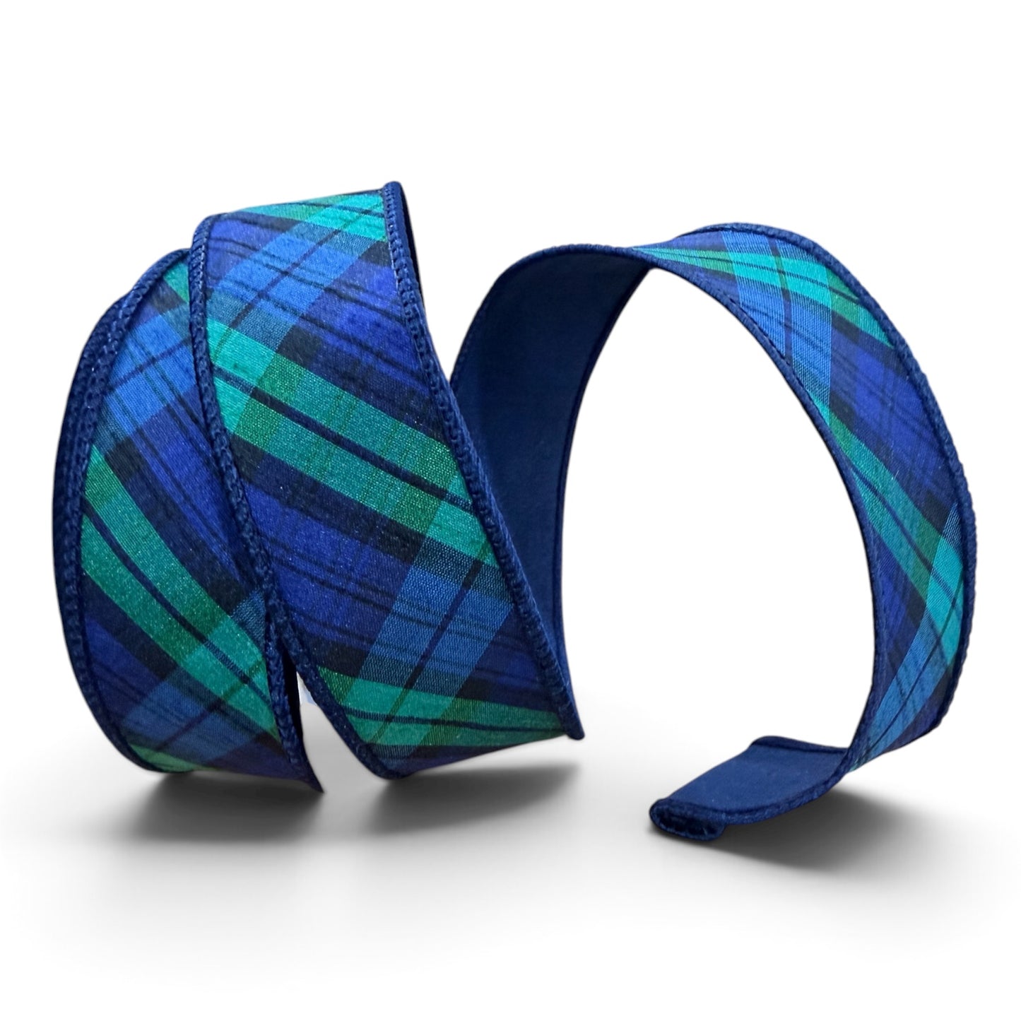 1.5" x 10 Yds. David Christophe Designer Blue & Green Tartan Plaid Wired Ribbon David Christopher