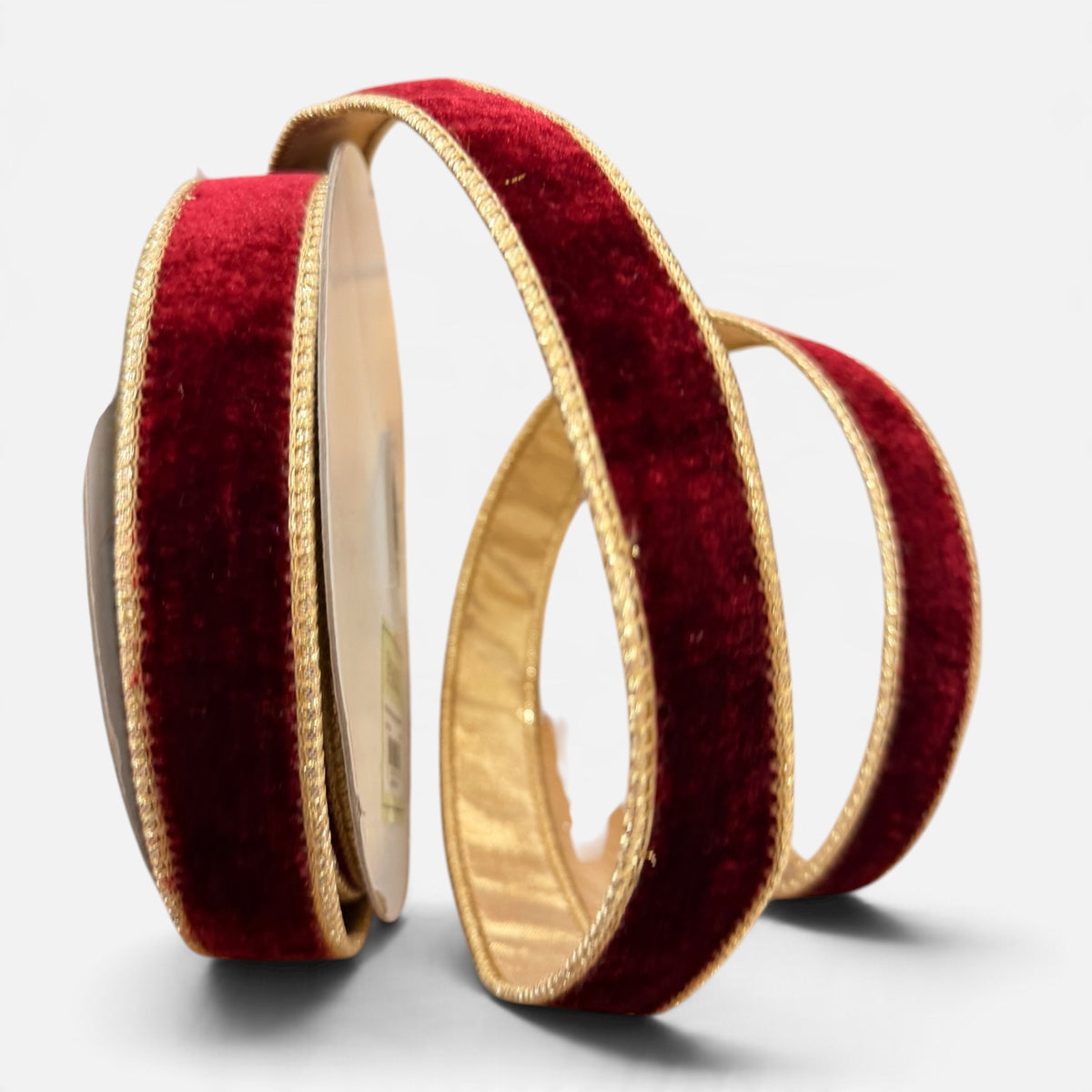 1" x 10 Yards Deluxe Burgundy Velvet Ribbon With Gold Metallic Dupion Backing – Designer Ribbon Regency