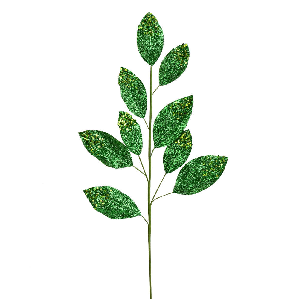 29in GREEN Glitter Leaf w/Sequins and Beads Vickerman