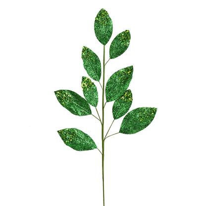 29in GREEN Glitter Leaf w/Sequins and Beads Vickerman