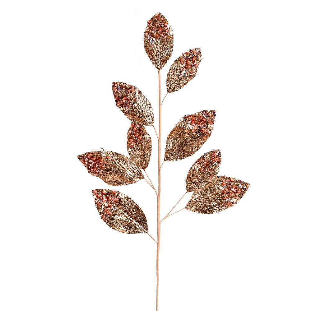 29in ROSE GOLD Glitter Leaf w/Sequins & Beads Vickerman