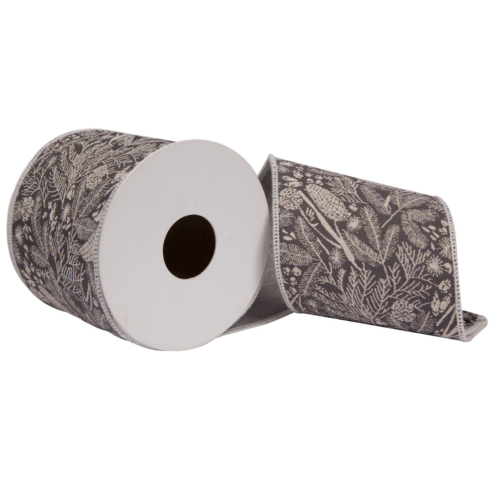 4inx5yd GRAY Jairo Jacquard Double Fused Lining Ribbon