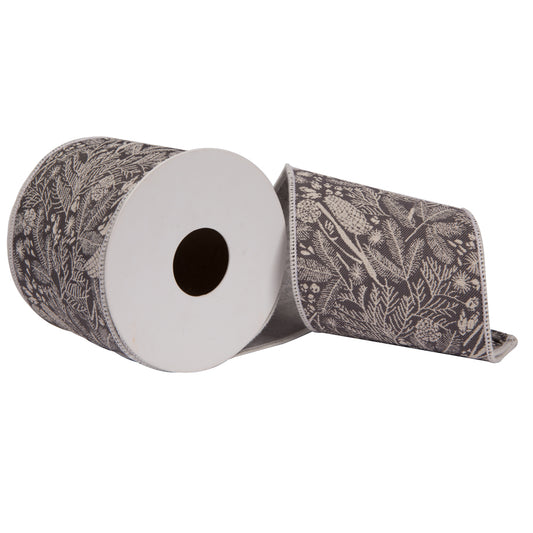4inx5yd GRAY Jairo Jacquard Double Fused Lining Ribbon