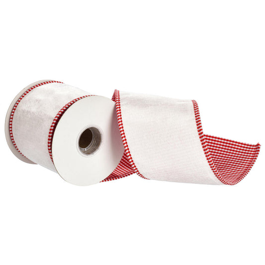4in x 5yd IVORY Velvet w/Red/White edge/back