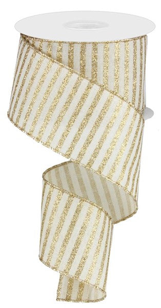 2.5inx10yd Glitter Stripe CREAM/GOLD aaa