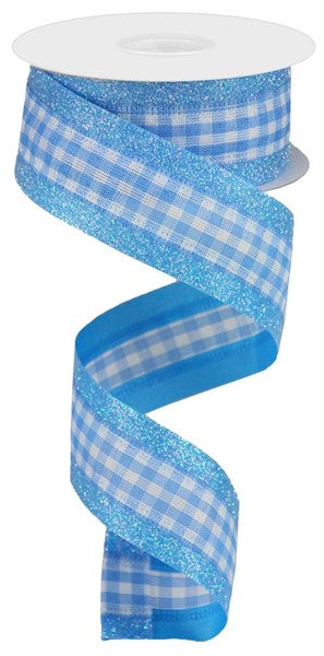 1.5inx10yd 3in1 Glitter Gingham Check BLUE/WH/IRID