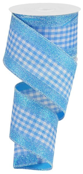 2.5inx10yd 3in1 Glitter Gingham Check BLUE/WH/IRID