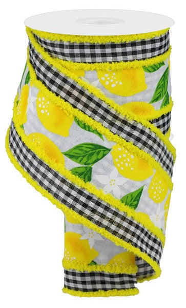 4inx10yd 2in1 Lemon Gingham Drift Ribbon