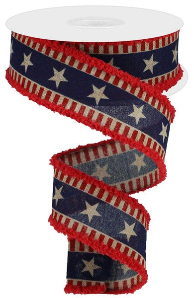 1.5inx10yd Bold Star/Stripe Royal Drift Ribbon