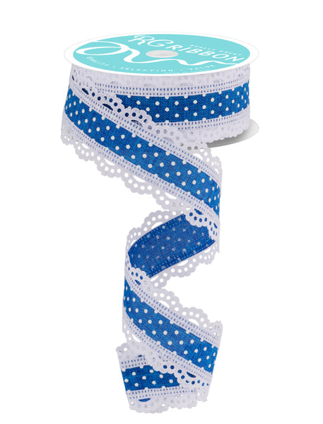 1.5inx10yd Raised Swiss Dots w/ Lace BL/WH