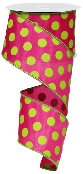 1.5 inch X 10 yard GREEN dot on PINK
