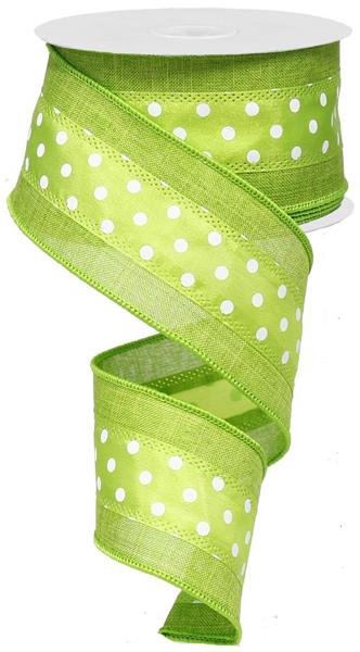 2.5inx10yd 3in1 Polka Dot LIME on Royal Burlap