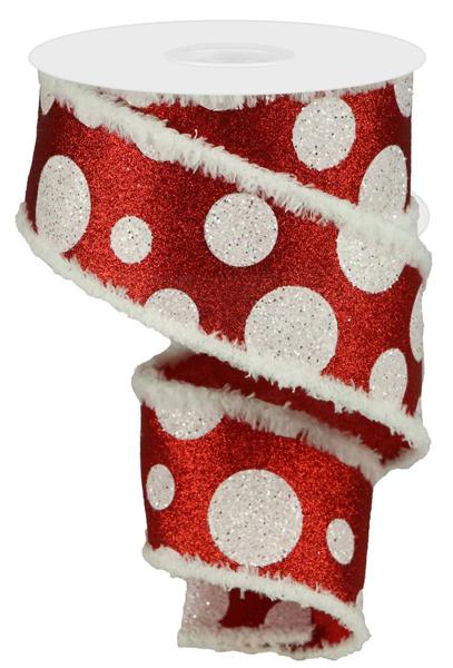 2.5x10 Glitter Giant WHITE Polka Dot on RED