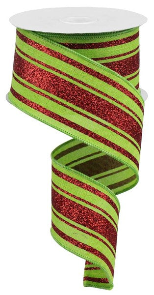 2.5x10 yard Glitter Stripe RED/GREEN 32/82