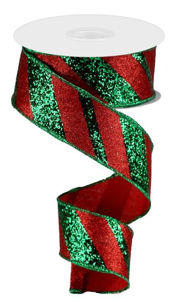 1.5inx10yd Giant Diagonal Lines RED/GREEN