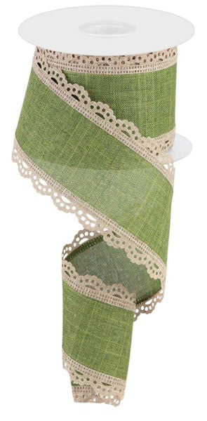 2.5inx10yd Lace Edge Royal Burlap MOSS/BEIGE