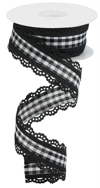 1.5inx10yd Scallop Edge Gingham BL/WH