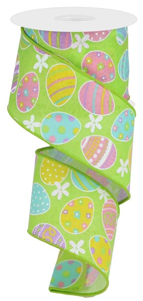 2.5 inch X 10 yard Easter Eggs on GREEN
