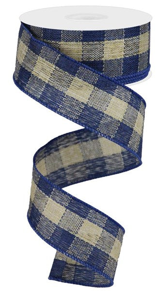 1.5inx10yd Woven Royal Burlap Check BLUE/NAT