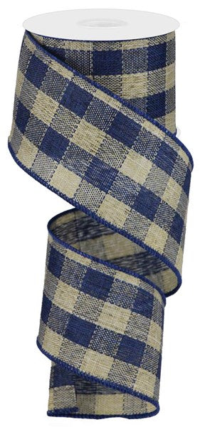 2.5inx10yd Woven Royal Burlap Check NAVY/NAT