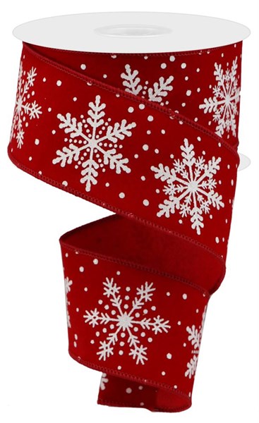 2.5in WHITE Snowflake on RED Ribbon