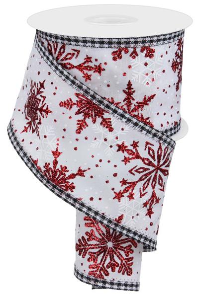 2.5inx10yd RED Snowflakes on WHITE aaa