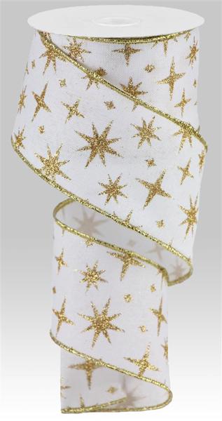 2.5 inch X 10 yard GOLD Stars on White