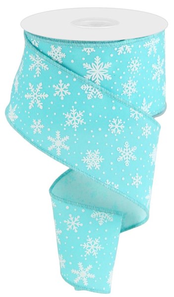 2.5 inch X 10 yard Mini Snowflake on ICE BLUE Velvet