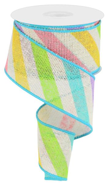 2.5inx10yd Multicolor Diagonal Stripe Ribbon