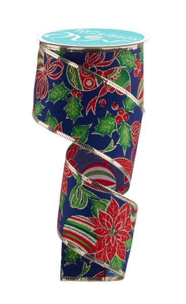 2.5inx10yd Poinsettia & Ornaments