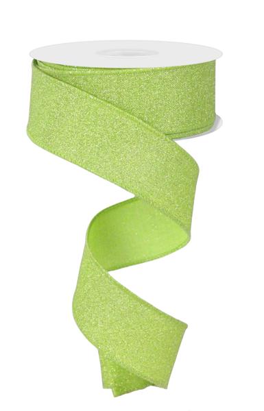 1.5inx10yd Fine Glitter on Royal BRIGHT GREEN
