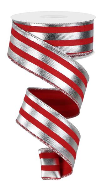 1.5x10 yard Metallic Stripe RED/SILVER 63