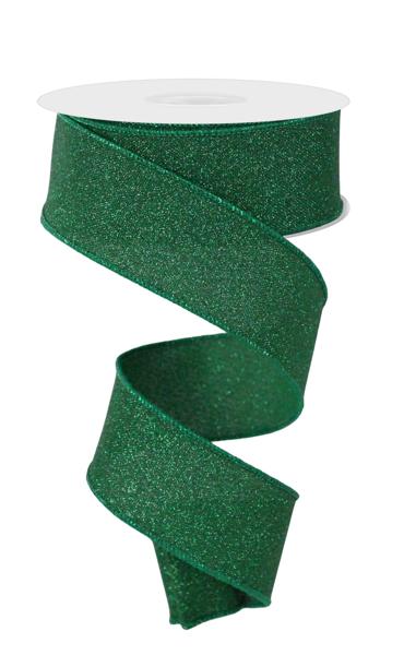 1.5inx10yd Fine Glitter on Faux Royal GREEN