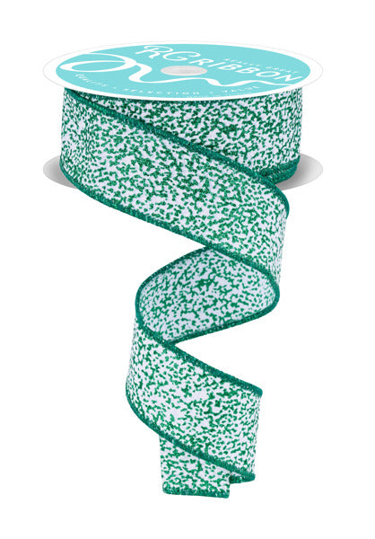 1.5inx10yd Snow Glitter Ribbon EMER/WHITE Craig Bachman