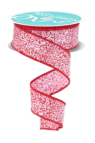 1.5inx10yd Snow Glitter Ribbon RED/WHITE
